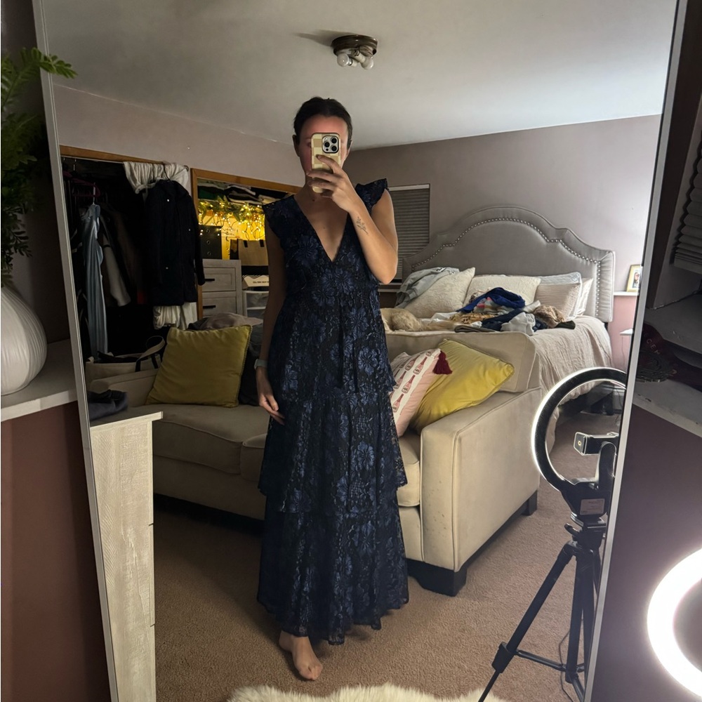 Lulu's Midnight Blue Lace Maxi Dress
